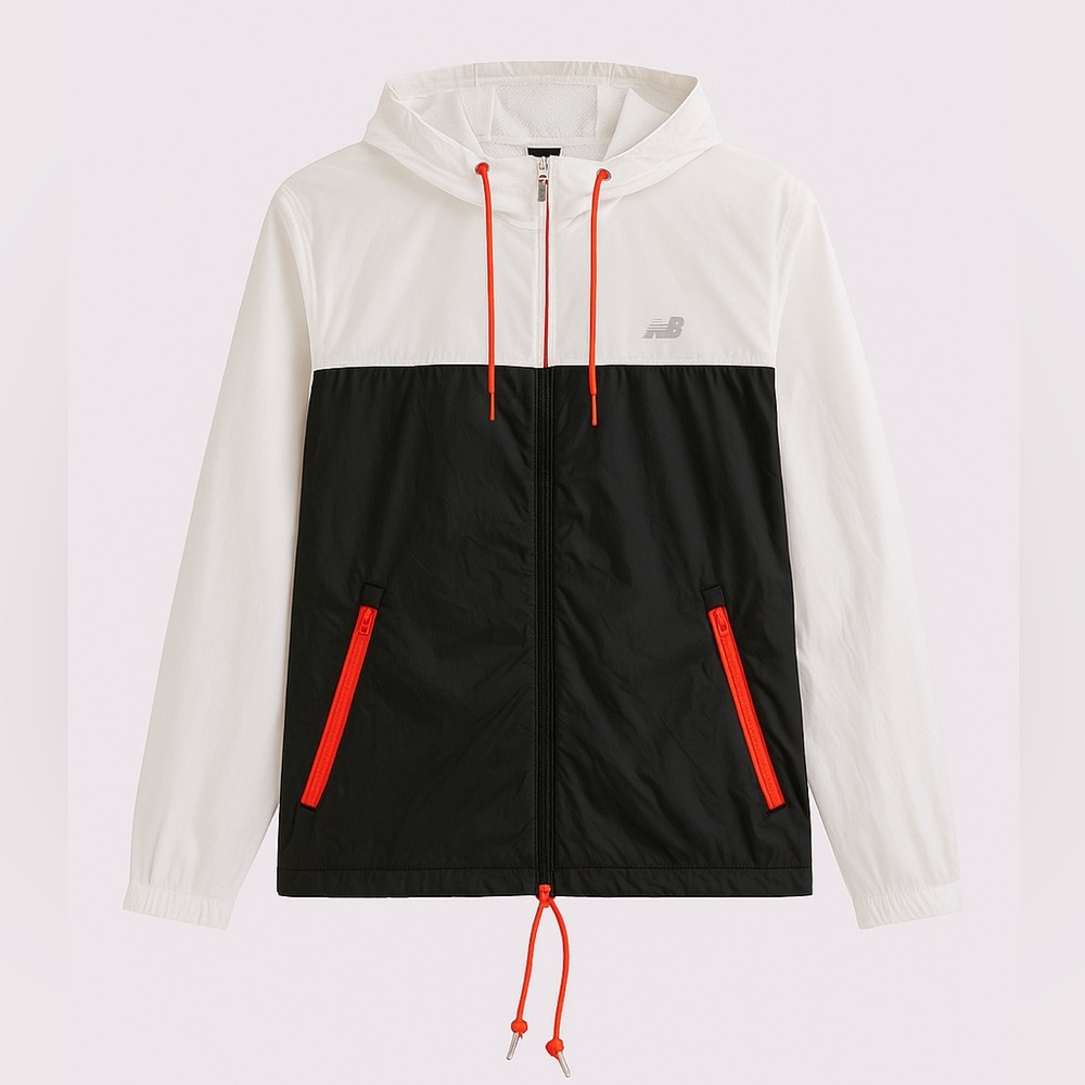 New Balance NBA Windbreaker Jacket Men M Black White Red Hooded Lightweight